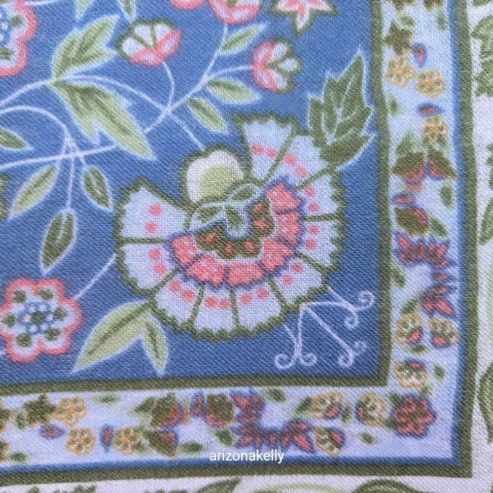 Square Wool Blue Scarf With Leaves and Flowers